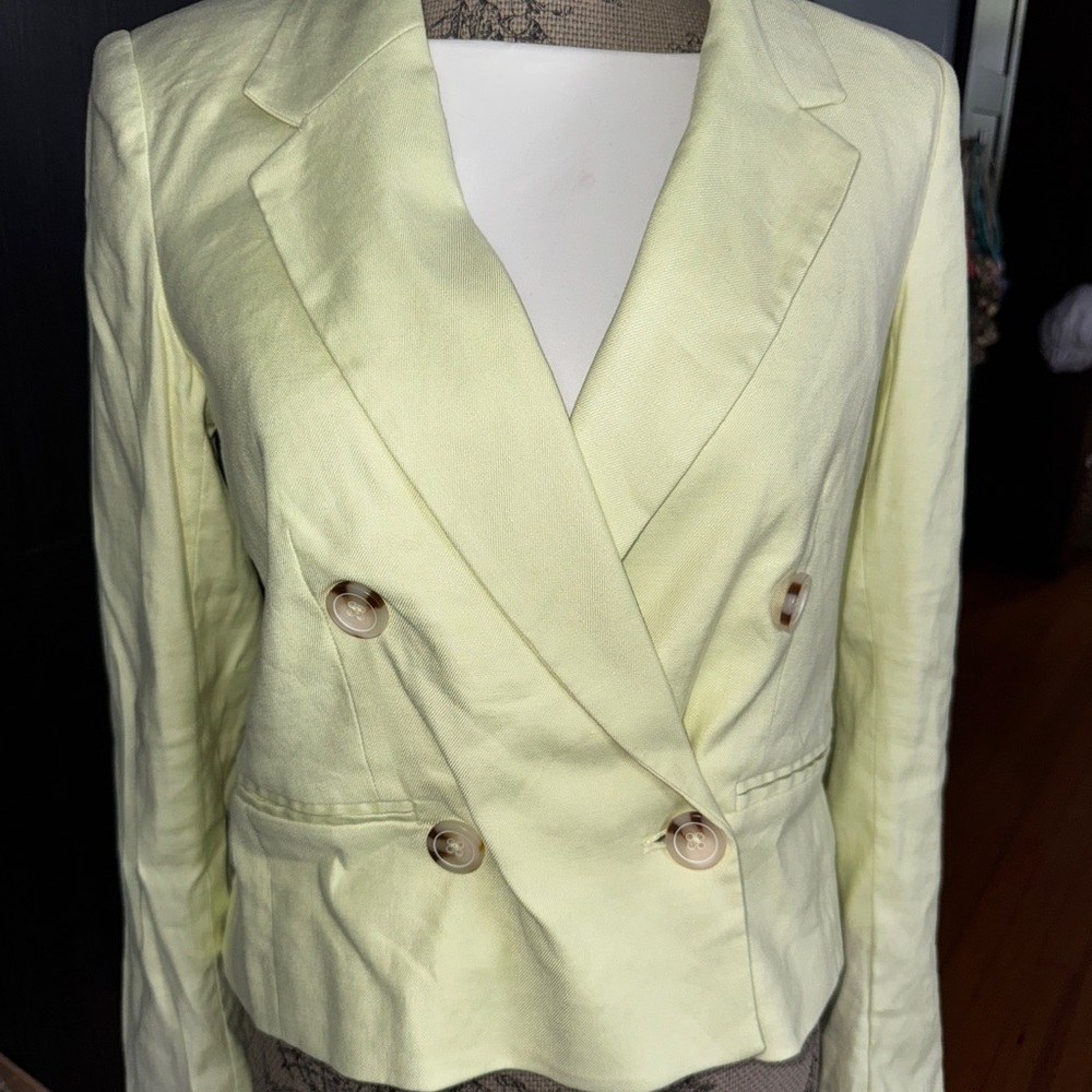 Maeve by Anthropologie Lime Green Linen Cropped Blazer - Size Small